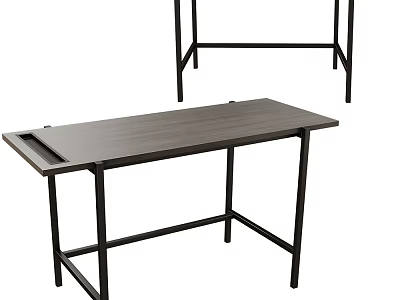 Modern Home Office Desk With Wooden Top And Black Metal Frame Design 3d model