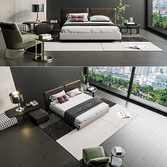 Modern Minotti Background Double Bed 3d model