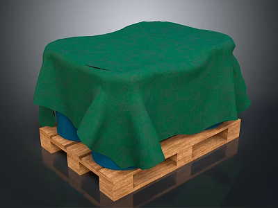 Protective Green Cloth Covered Household Item Placed On Sturdy Wooden Pallet 3d model