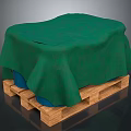 Protective Green Cloth Covered Household Item Placed On Sturdy Wooden Pallet
