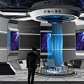 Futuristic Tech Exhibition Hall Featuring Interactive Displays Digital Screens and Illuminated Installations 3d model