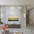 Modern Dining and Living Room Interior With Dining Table Chairs Kitchen Area And Decorative Plants