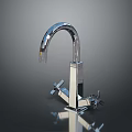 Modern Silver Curved Household Faucet With Dual Handles And Shiny Surface