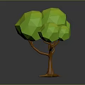 Cartoon Tree Scene With Green Low Poly Canopy And Orange Trunk
