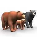 Three Bears Family with Brown Black and Baby Bear Standing Together