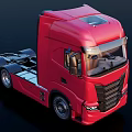 Red Semi Truck Exterior Featuring Modern Cab Design And Multiple Wheels