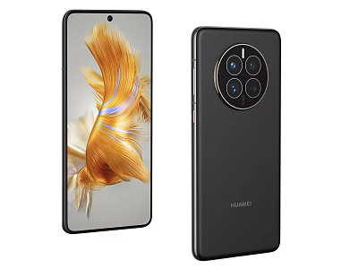 Huawei Sleek Black Smartphone With Golden Feather Front Design And Triple Camera Setup 3d model
