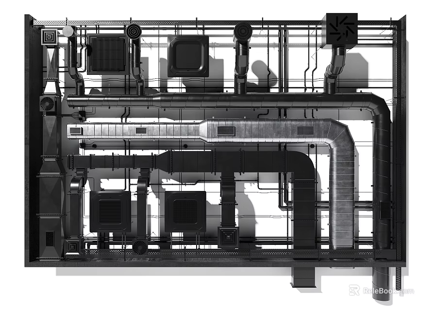 Detailed Industrial Piping System Layout With Mechanical Equipment And Structural Framework 3d model 