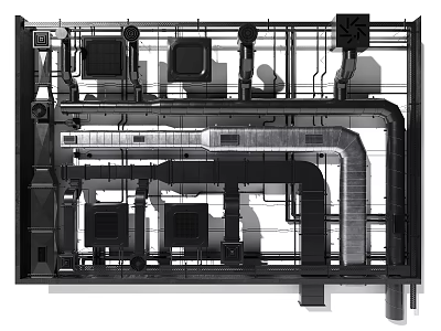Detailed Industrial Piping System Layout With Mechanical Equipment And Structural Framework 3d model