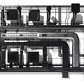 Detailed Industrial Piping System Layout With Mechanical Equipment And Structural Framework