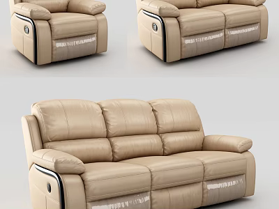 Modern Beige Leather Sofa Set With Comfortable Seats And Armrests For Living Room 3d model