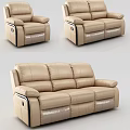Modern Beige Leather Sofa Set With Comfortable Seats And Armrests For Living Room