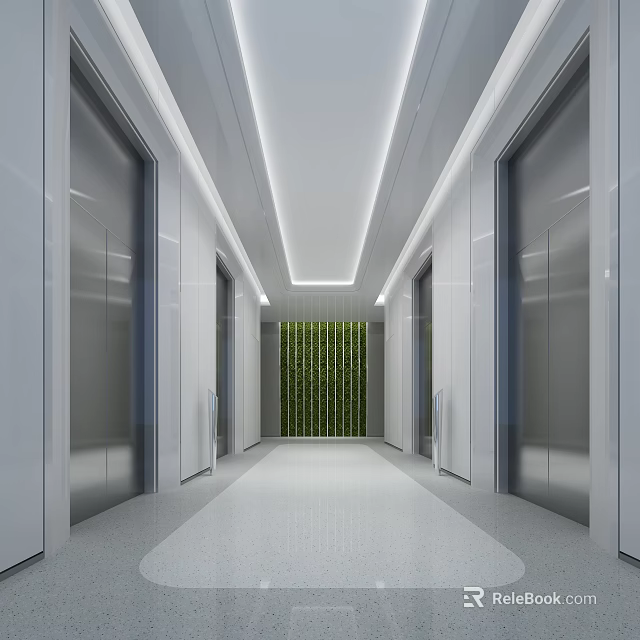 Modern Elevator Lobby Interior With Ceiling Lighting And Green Accent 3d model 