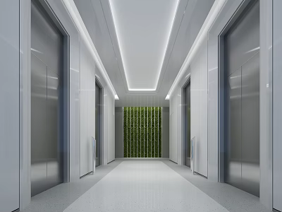 Modern Elevator Lobby Interior With Ceiling Lighting And Green Accent 3d model