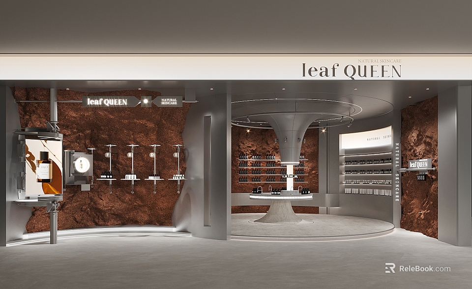 Leaf Queen Mall Retail Store Interior With Modern Display Shelves And Round Counter 3d model 