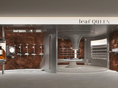 Leaf Queen Mall Retail Store Interior With Modern Display Shelves And Round Counter 3d model