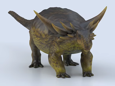 Realistic 3D Armored Dinosaur Model With Brown Yellow Skin Sharp Horns And Back Spikes 3d model
