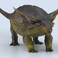 Realistic 3D Armored Dinosaur Model With Brown Yellow Skin Sharp Horns And Back Spikes