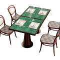 Dining Table Set With Green Tabletop Four Curved Back Chairs And Place Settings 3d model