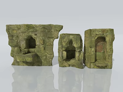 Decorative Stone Wood Structures With Cave Like Openings And Textured Surfaces 3d model