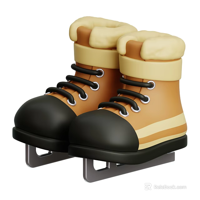 Stylish Yellow And Black Ice Skates With Black Laces And Metal Blades 3d model 