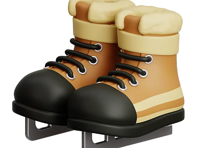 Stylish Yellow And Black Ice Skates With Black Laces And Metal Blades 3d model