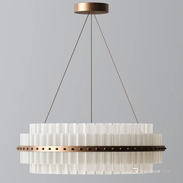Elegant Modern White Cylindrical Layered Chandelier With Copper Decorative Frame Design 3d model
