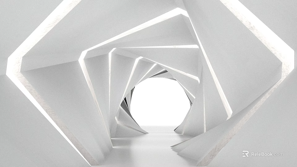 Modern Elevator Hallway Interior With Geometric White Structures And Lighting Effects 3d model 
