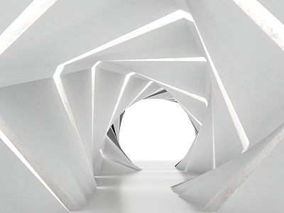 Modern Elevator Hallway Interior With Geometric White Structures And Lighting Effects 3d model