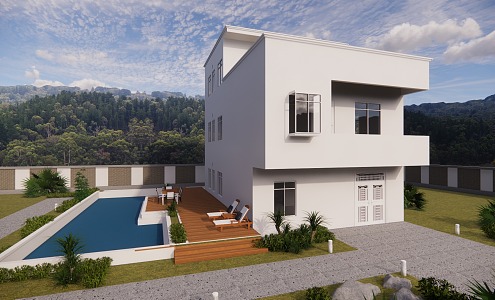 Modern single-family villa residential building 3d model