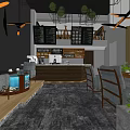 Modern Bubble Tea Shop Interior With Hanging Lights Green Plants And Cozy Seating Area