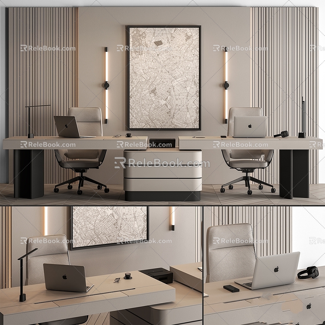 Modern Table and Chair Combination Boss Table Chair Wall Decoration 3d model