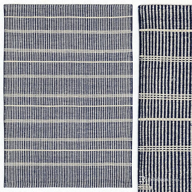 Blue And White Striped Square Rug With Geometric Grid Pattern Design 3d model
