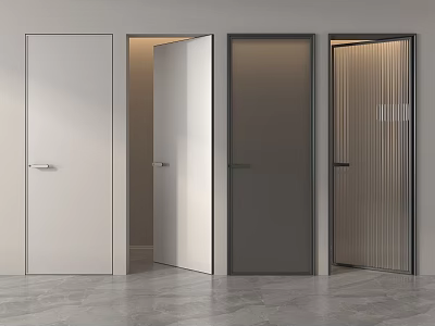 Modern Swing Doors in White and Gray with Glass Panel and Black Frames Design 3d model