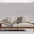 Elegant Two Seater Sofa Living Room Interior With Wooden Frame Light Cushions And Gray Blanket