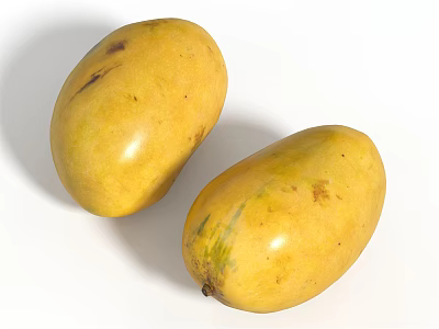 Two Fresh Juicy Ripe Bright Yellow Mangoes Isolated on White Background 3d model