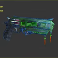 Futuristic Sci Fi Pistol With Blue Purple Accents Gold Details And Crystal Pendants