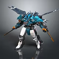 Detailed Futuristic Armored Robotic Character With Winged Structure And Weapons