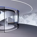 Modern Public Office Space With Spiral Staircase Glass Partition And World Map Wall