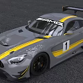 Gray AMG Race Car With Yellow Stripes Number 1 And Large Rear Wing