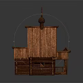 Traditional Wooden Building With Sloped Roof Cross On Top Small Tower And Decorative Carvings