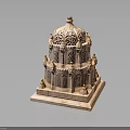 Intricately Carved Multi Layered Stone Building with Dome and Golden Decorations