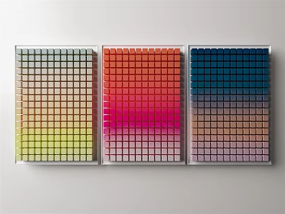 Modern Wall Decor With Three Panel Grid Pattern And Gradient Colors 3d model