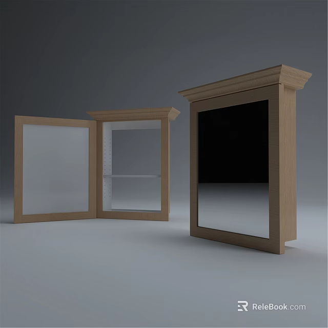 Wooden Framed Mirrors With Open And Closed Designs For Home 3d model 
