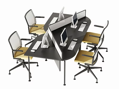 Modern Modular Office Desk Workspace With Partitions Computer Monitors And Chairs 3d model