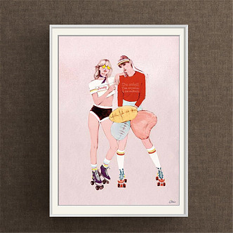 Modern Figure Painting Simple Red Commercial Space Character Couple Decorative Painting 3d model