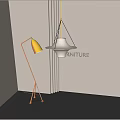 Modern Pendant Light With Yellow Shade Floor Lamp And Gray Wall Interior