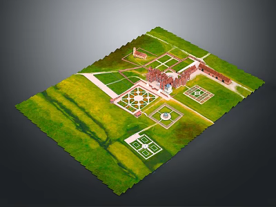 Detailed Historical Castle 3D Model Showcasing Gardens Courtyards And Landscaped Areas 3d model