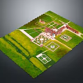 Detailed Historical Castle 3D Model Showcasing Gardens Courtyards And Landscaped Areas