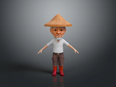 Man In Conical Hat With White Beard Wearing White Shirt Brown Shorts And Red Boots 3d model